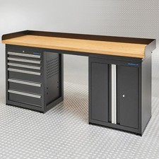 Datona  Werkbank Pro Eiche 200 cm + 6 Schubladen Werkzeugschrank schwarzem