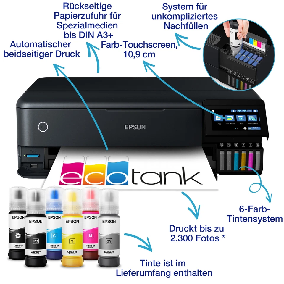 Epson Drucker EcoTank ET-8550 3-in-1 Multifunktionsgerät, Scan, Kopierer WLAN - Bild 3 von 4