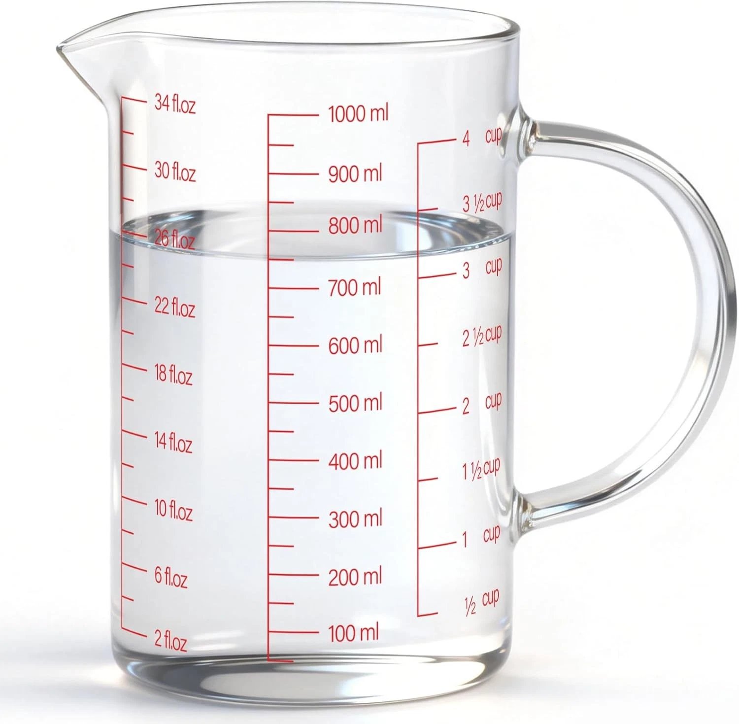 34OZ/1000ML Glass Measuring Cup 4 Cup Glass Measuring Cups W/ 3 Scales Ml/Oz/Cup