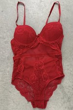Red Lace Teddy with Padded Cups Women  s Lingerie - Size S