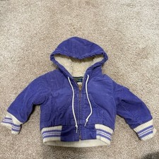 Vintage Oshkosh B'Gosh Purple Corduroy Fleece Lined Girls Baby Jacket Coat Hood