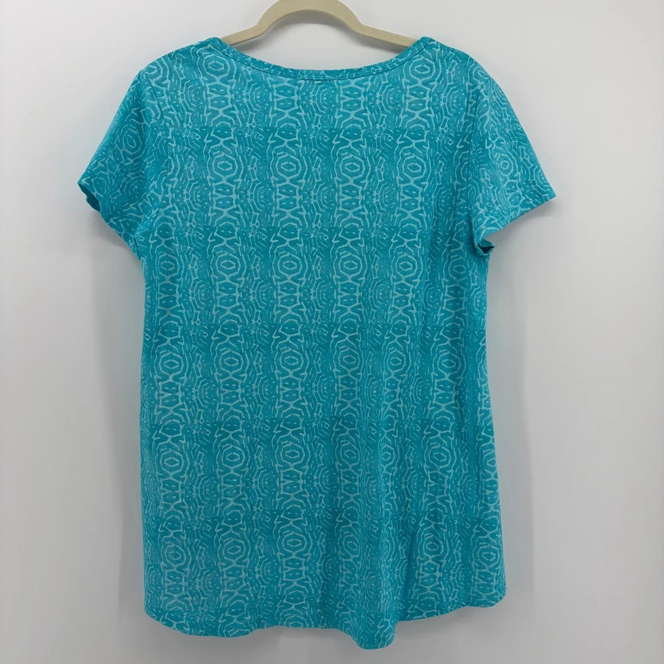 Fresh Produce Turquoise Patterned Scoop Neck T Shirt Top Women's Size Large - Image 2 of 4