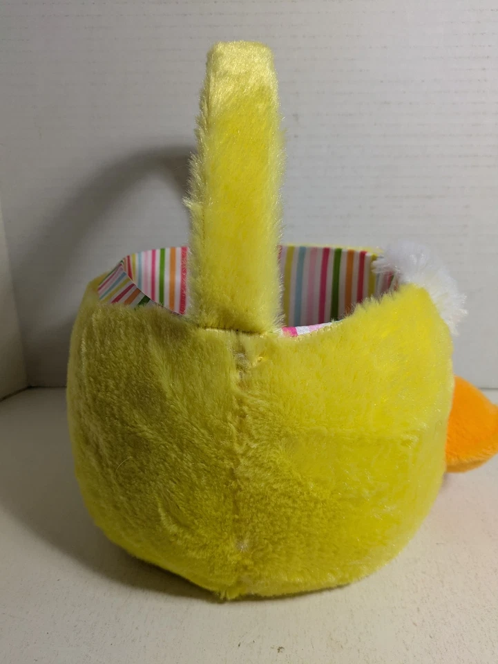 Dan Dee Yellow Baby Duck Easter Basket Plush Pastel Colored Striped Lining Clean - Image 2 of 4