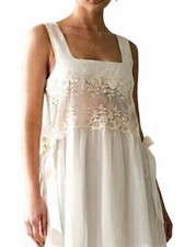 VTG 80s 90s Italian made cream chiffon embroidered mesh flowy coquette chemise 3