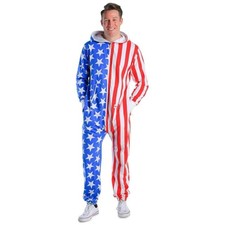 Tipsy Elves Unisex Adult USA American Flag Hooded Full Zip Jumpsuit Size Small