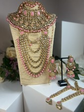 Indian Pakistani Bridal Jewellery Set Gold Plated Kundan in baby Pink 