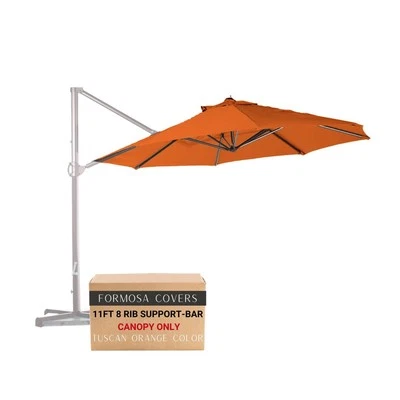 FORMOSA COVERS 11ft Cantilever Supported Bar Umbrella 8 Rib Replacement Canopy Tuscan Orange