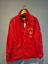 Vintage Deerfoot Coach Jacket L Pembroke Vets 82-83 USA Made Red Fleece Dave
