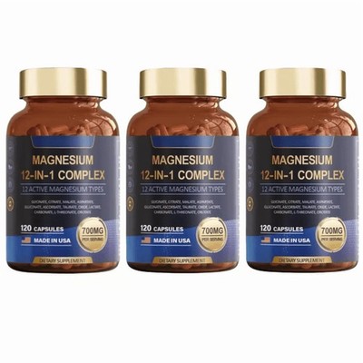 Magnesium 12 in 1 Complex 700mg - Glycinate Citrate Malate Taurate - 3 pack