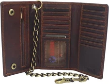 CAZORO USA Motorcycle Chain Wallet for Men – 100% Natural Genuine Leather,...
