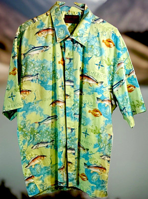 Magellan Men s XL Fish Map Print Short Sleeve Button-Up Shirt Classic Fit