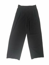 Women s High Waisted BLK Solid Wide-Leg Pleated Front Dress Pants Button Closure