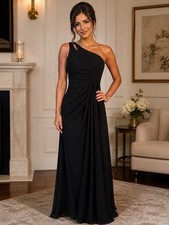 Black One Shoulder Evening Gown, Formal Dress Ruched Pleated, Long Maxi Dress 10