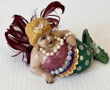 Vtg Katherine  s Collection Curvy Chubby Mermaid 4" Figurine Green Dress Red Boa