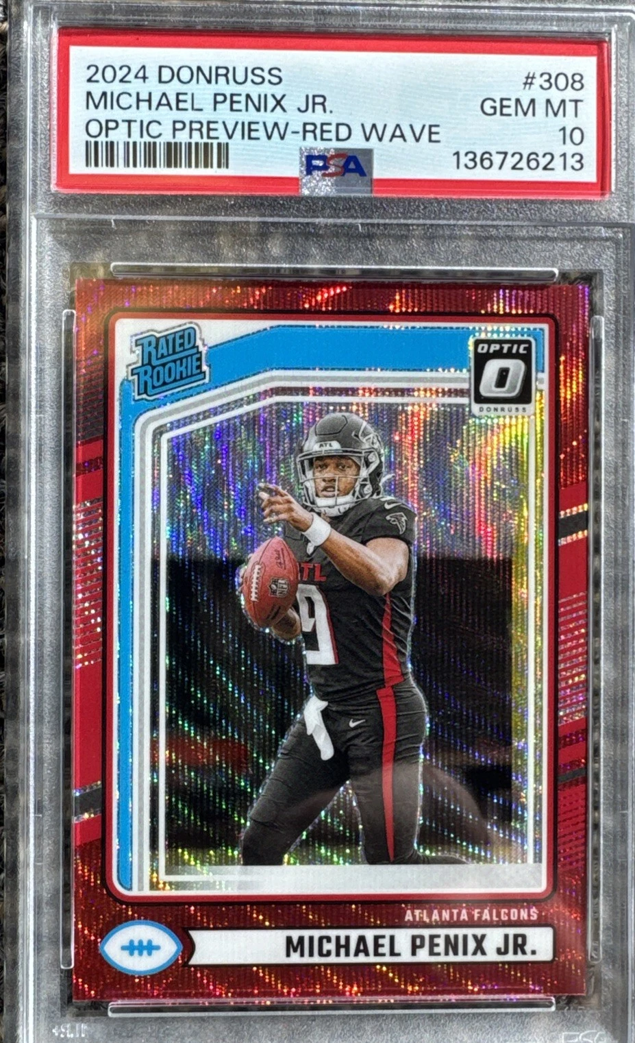 Deal for 2024 Donruss Optic Michael Penix Jr. RC Optic Preview Red Wave #308 PSA 10