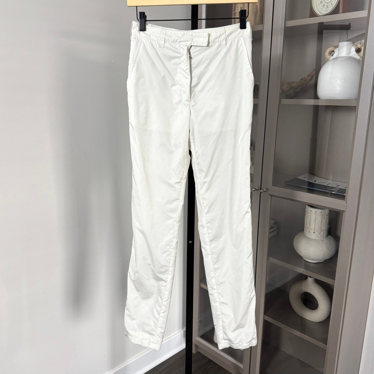 パンツ prada straight nylon pants size44 PRADA Nylon White Lined Straight Leg Trouser 38 Lightweight Snow