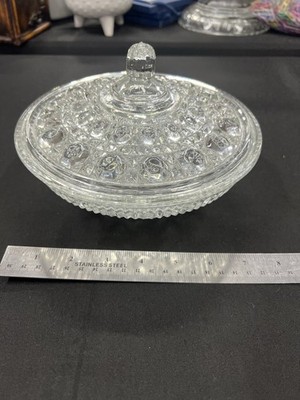 Large Button And Cane Candy Dish With Lid By Indiana Glass 5'' x 7.5''