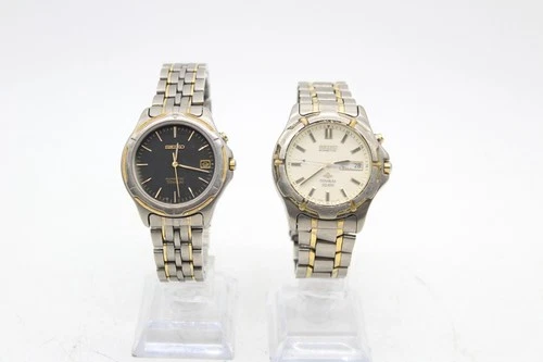 F x2 Vintage Gents Seiko SQ100 Kinetic Quartz Wristwatch Not Tested