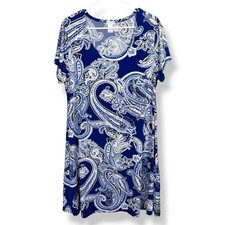 Vasna Blue White Paisley Dress Womens Size XL Textured Stretch