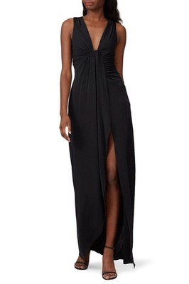 Cinq a Sept Black Plunging Gown XS Chic Twist Front Formal Slit Designer $595