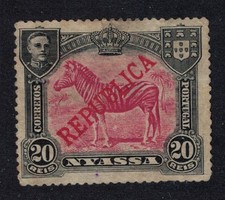 Zebra 20 reis Ovpt 'REPUBLICA' Nyassa 1911 Canc SG#56 MI#55
