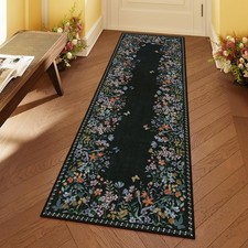 Boho Floral 2x6 Black Bathroom Runner Rugs Non Skid Washable, Rug Runners for...