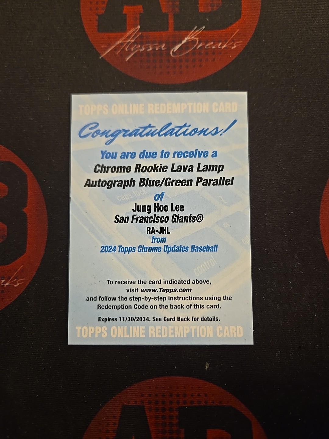 Jung Hoo Lee 2024 Topps Chrome Update Green/Yellow Auto Lava Lamp RC /85 Redempt