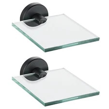 JQK Small Floating Glass Shelves Black, 4 Inch Display Ledges for Wall, Mini ...
