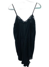 VINTAGE BARBIZON BLACK TEDDIE TEDDY SZ LG EMBROIDERED FLOWERS STYLE MARCI LYNN