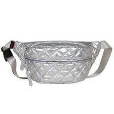 TWO KAT Metalic Quilted Chest Fanny Pack Crossbody Bag with Multi Pockets  A...
