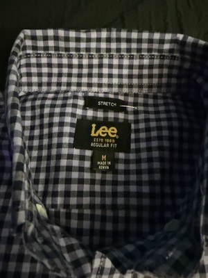 Lee Men s Regular Fit Stretch Blue/White Check Button-Down Shirt, Size M