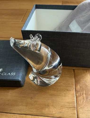 Steuben Glass Crystal Paperweight Pig #8379, Signed Vintage New bag box MIB