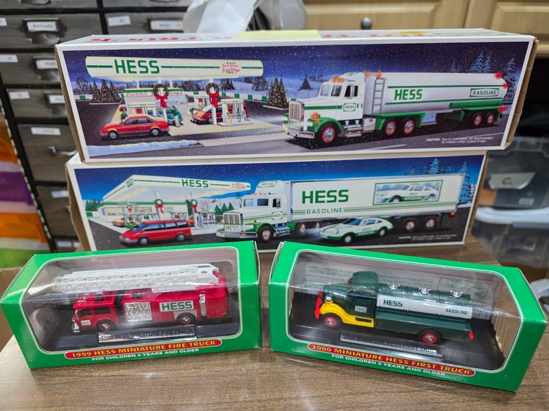 Lot of 3 Hess trucks gas Truck Car Carrier and two mini hess trucks