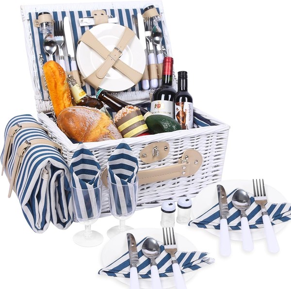 Picknickkorb-Set FüR 4 Personen Mit KüHlfach Decke Besteck ZubehöR-image