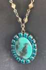 Signed Liz Palacios S.F. Faux Turquoise & Crystal Pendant Necklace