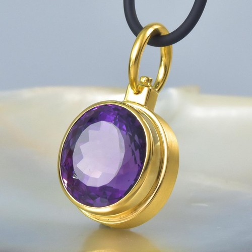 Ametista Viola Diamante & 18K Oro Vermiglio Over Sterling Argento Ciondolo 12.70 - Foto 7 di 12