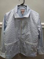 CHICO'S WOMEN'S SIZE 1 LONG SLEEVE FULL ZIP UP DRESS LIGHT COAT / JACKET PLAID