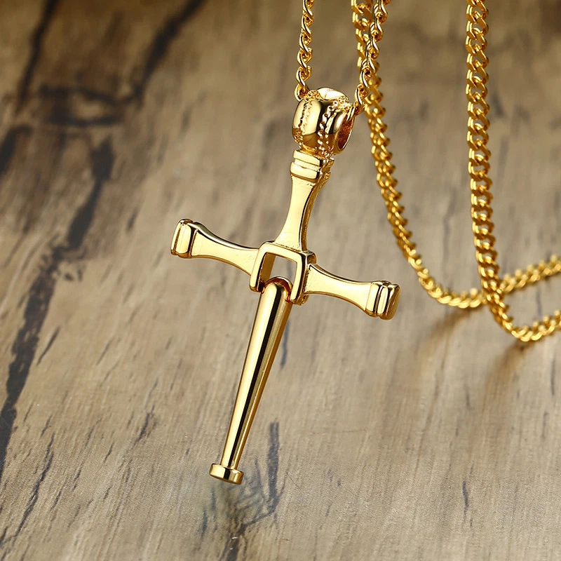 Gold Baseball Bat Cross Design Pendant Men Necklace Chain Sport