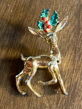 Vintage Gerry's Stylized Gold Tone Reindeer Christmas Pin Brooch 1.5"