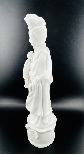 Vintage JAPANESE 12" White Porcelain Kannon goddess of mercy Holding Flower - Picture 2 of 5