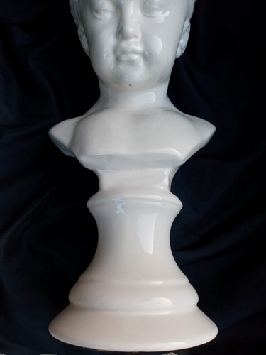 Vintage 18" Glazed Ceramic Bust Young Child Sad Contemplative No Markings - Picture 6 of 8