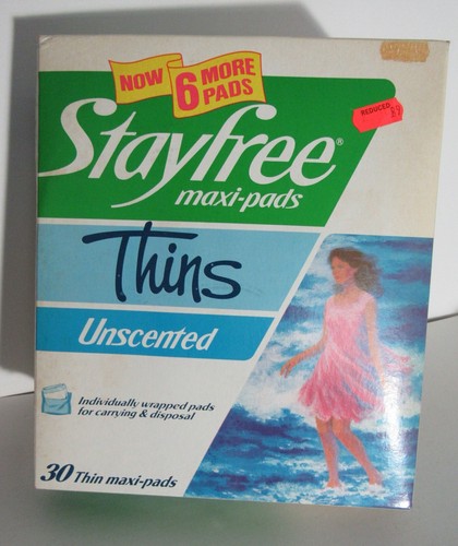 Box mit 30 Stayfree Maxi-Pads unparfümiert dünn Vintage **New old stock** ungeöffnet