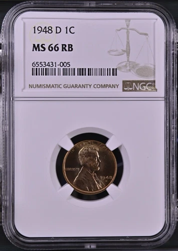 1948-D 1C RB Lincoln Wheat One Cent NGC MS66RB  6553431-005