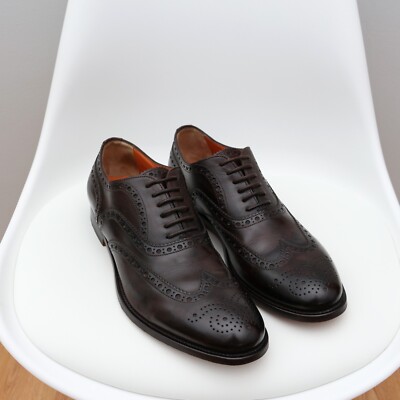 Men's Santoni Fatte A Mano Brown Leather Oxford Brogue Dress