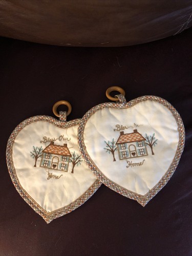 vintage Pair Of 2 Heart Shaped Pit Holders CottageCore Cottage Bless Our Home