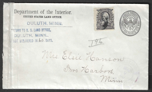 Duluth, Minn. 1906 cover, 8c Martha Washington adds registration to Penalty covr