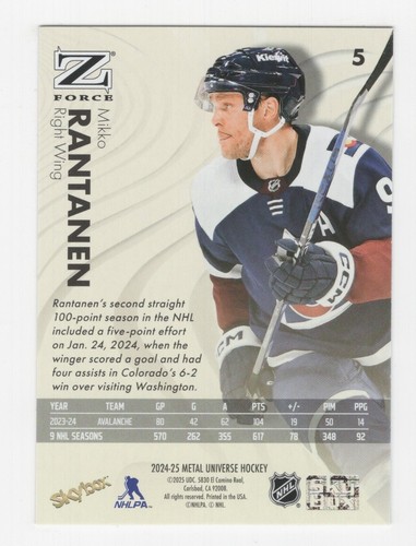 2024-25 METAL UNIVERSE HOCKEY Z-FORCE MIKKO RANTANEN COLORADO AVALANCHE #5 - Picture 2 of 2