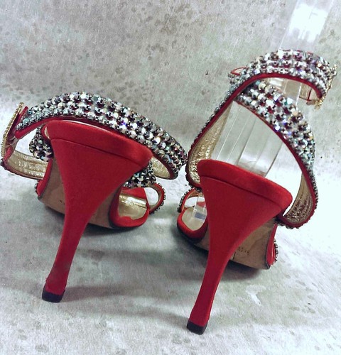Gina Rox diamante rhinestone crystal wrap around heels Red us 5.5 $1195 - Picture 6 of 8