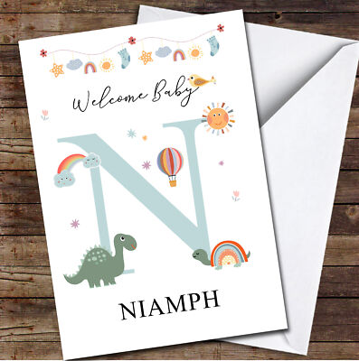 Willkommen Neu Baby Neugeborenes Blumen Spaß Name & Buchstabe Initiale N personalisierte Karte
