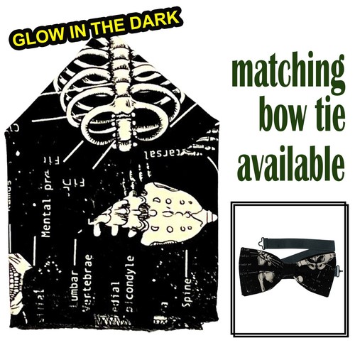 Anatomy Skeleton Glow Pocket Square & Bow Tie Wedding Prom Year Party Christmas - Picture 18 of 19